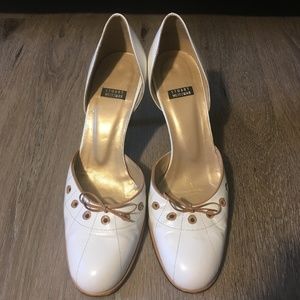 Stuart Weitzman White & Tan Mule Heels